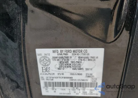 2012 Ford F150 Supercrew from USA, damaged, VIN 1FTFW1EF7CFB59949